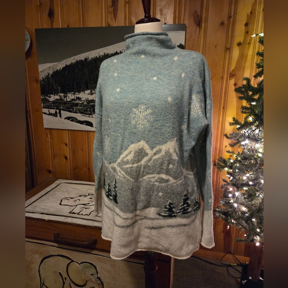 cupcakes & cashmere Cream and Blue Cowl Neck Sweater